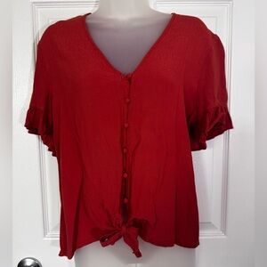 Blue Rain Burnt Orange V-Neck Blouse